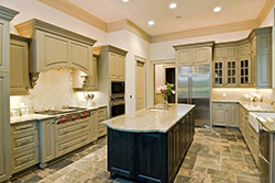 Granite kitchen green cabinets Stone City LLC